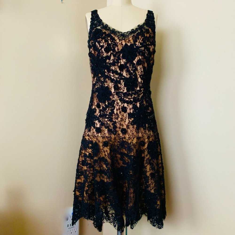 Sue Wong Black Lace Overlay Cocktail Dress